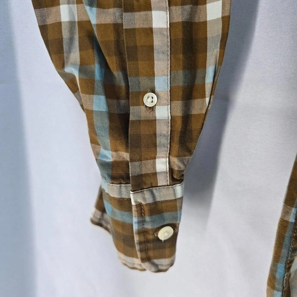 J.‎ Crew Mens L Tall Plaid Button Down Shirt Brown Blue White Cotton Long Sleeve